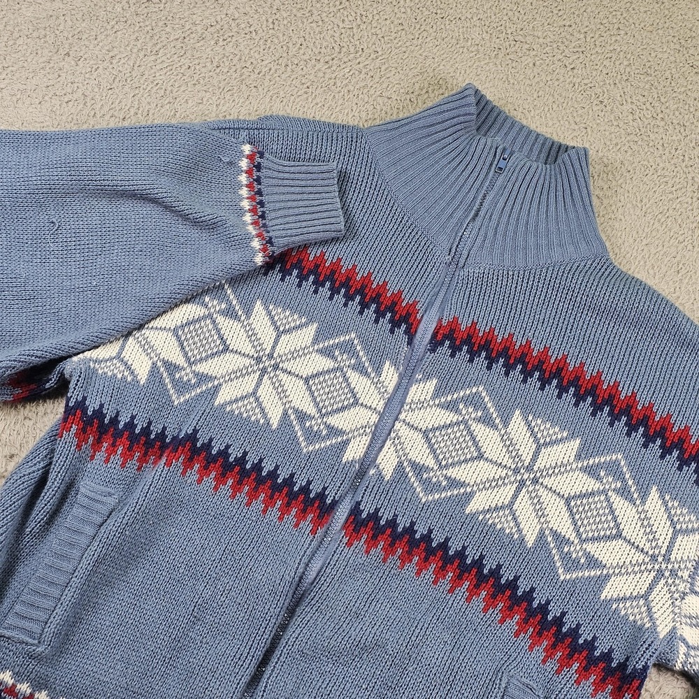 Blair Sweater Mens 2XL Blue Acrylic Full Zip Mock Neck Ski Fair Isle Snowflake